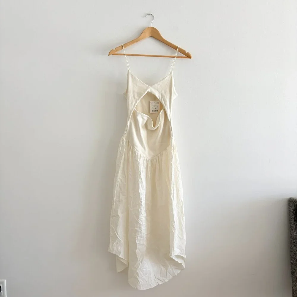 Zara Cutout Combination Midi Dress Ecru White NWT Size Large - Picture 7 of 10